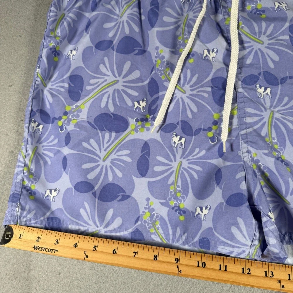 Big Dogs Mens XL Purple Tropical Floral Dog Print Swim Trunks Board Shorts 30-38